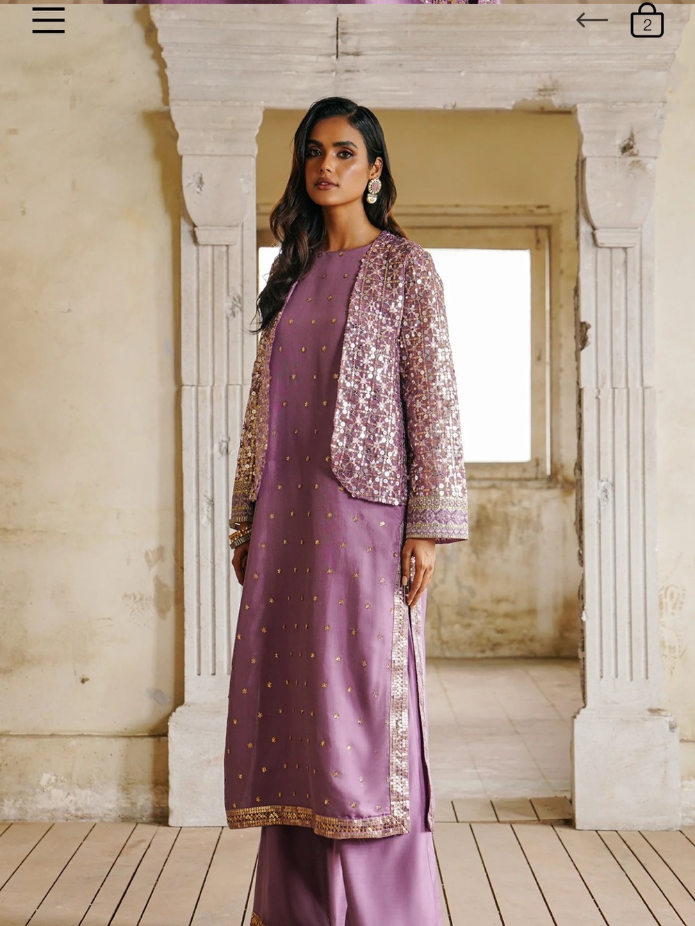 Ethnic Indian Wear Lavender Purple Sequined Jacket Salwar Kameez